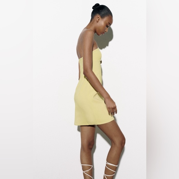 NWT Luxury Spring Summer Party Minimalist Zara Yellow Strapless Cutout Dress - Picture 4 of 12